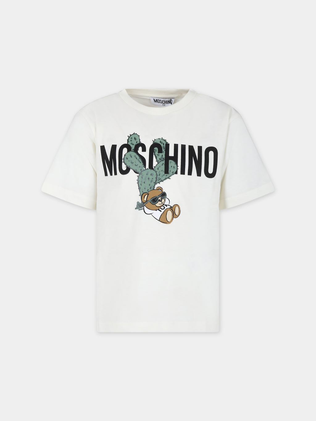 T-shirt avorio per bambino con Teddy Bear e cactus